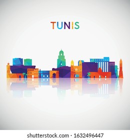 Tunis skyline silhouette in colorful geometric style. Symbol for your design. Vector illustration.