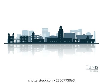 Tunis skyline silhouette with reflection. Landscape Tunis, Tunisia. Vector illustration.