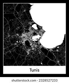 Tunis Tunisia Africa City map black white vector illustration