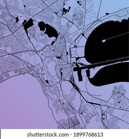 Tunis, Tunisia - Urban vector city map of African capital city with parks, roads and railways, minimalist town plan design poster, city center, downtown, transit network, blueprint