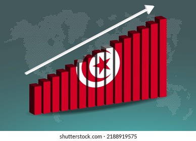 Tunisia 3D bar chart graph vector, upward rising arrow on data, country statistics concept, Tunisia country flag on 3D bar graph, increasing values, news banner idea