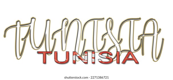 TUNISIA 3d light bulb alphabet with gold frame isolated on white background. gold glossy dripping  font. Vector illustration.