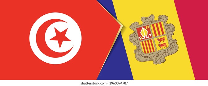 Tunisia and Andorra flags, two vector flags symbol of relationship or confrontation.