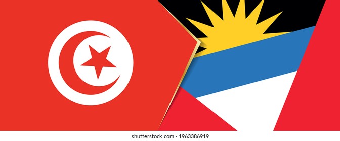Tunisia and Antigua and Barbuda flags, two vector flags symbol of relationship or confrontation.