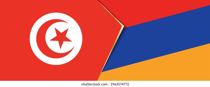 Tunisia and Armenia flags, two vector flags symbol of relationship or confrontation.