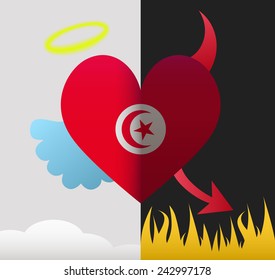 Tunisia background of a heart half demon half angel