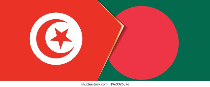 Tunisia and Bangladesh flags, two vector flags symbol of relationship or confrontation.