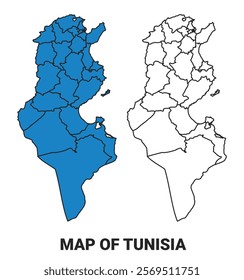 Tunisia Blue detailed map border regions outline vector set