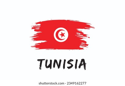 Tunisia brush painted national country flag Painted texture white background National day or Independence day design for celebration Vector illustration