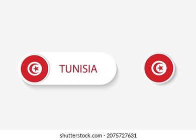 Bandera del botón de Túnez en ilustración de oval en forma de palabra de Túnez. Y la bandera de botón Túnez. 