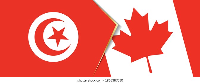 Tunisia and Canada flags, two vector flags symbol of relationship or confrontation.