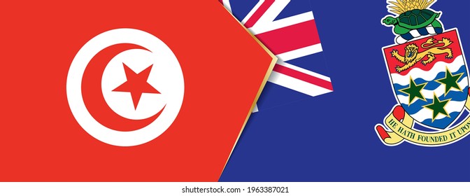 Tunisia and Cayman Islands flags, two vector flags symbol of relationship or confrontation.