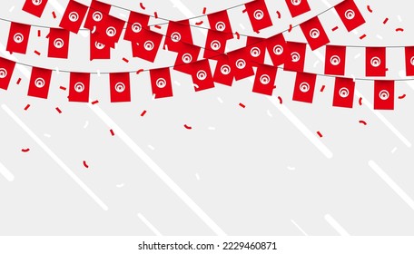 Tunisia celebration bunting flags with confetti and ribbons on white background. vector illustration.