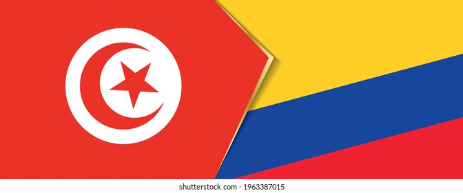 Tunisia and Colombia flags, two vector flags symbol of relationship or confrontation.
