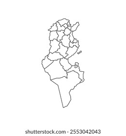 tunisia contour map with regions isolated on white background. Map of tunisia. Vector illustration North Africa