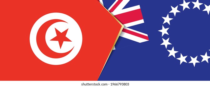 Tunisia and Cook Islands flags, two vector flags symbol of relationship or confrontation.