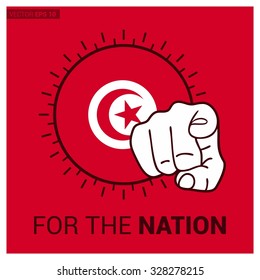 Tunisia country flag in Circle and pointing finger at viewer typography Ready for the Nation. Vector Illustration