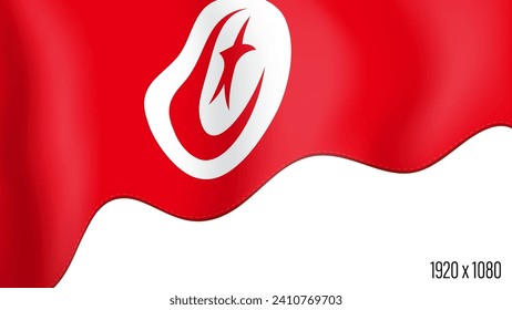 Tunisia country flag realistic independence day background. Tunisian commonwealth banner in motion waving, fluttering in wind. Festive patriotic HD format template for independence day