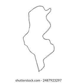 Tunisia country simplified map.Thin triple pencil sketch outline isolated on white background. Simple vector icon