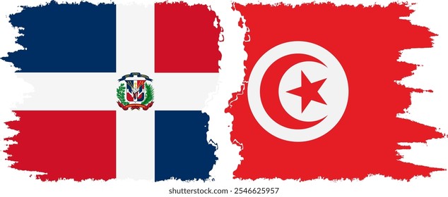 Tunisia and Dominican Republic grunge flags connection, vector