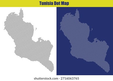 Túnez mapa de puntos de contorno de silueta en blanco y negro