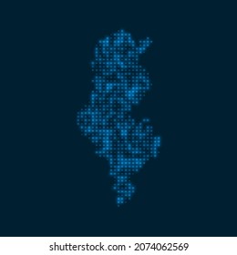 Tunisia dotted glowing map. Shape of the country with blue bright bulbs. Vector illustration.