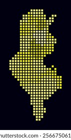 Tunisia dotted map. Digital style map of the country on a dark background. Tunisia shape with square dots. Colored dots style. Large size squares. Stylish vector illustration.