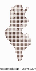 Tunisia dotted map. Digital style map of the country on a white background. Tunisia shape with square dots. Colored dots style. Large size squares. Creative vector illustration.