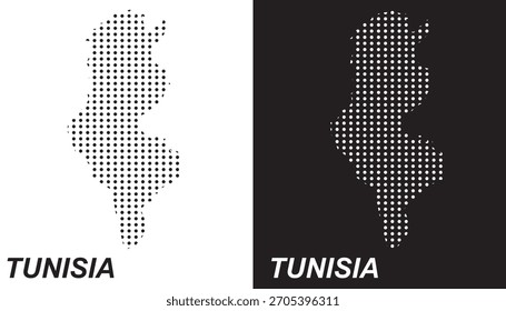 Tunísia Mapa pontilhado, Estilo de meio-tom Modern Digital Outline of North African Country Vetor EPS