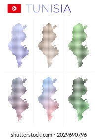 Tunisia dotted map set. Map of Tunisia in dotted style. Borders of the country are filled with beautiful smooth gradient circles. Attractive vector illustration.