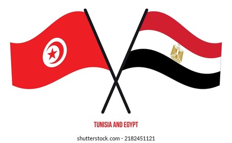 Tunisia and Egypt Flags Crossed And Waving Flat Style. Official Proportion. Correct Colors.