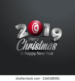 Tunisia Flag 2019 Merry Christmas Typography. New Year Abstract Celebration background