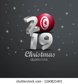 Tunisia Flag 2019 Merry Christmas Typography. New Year Abstract Celebration background