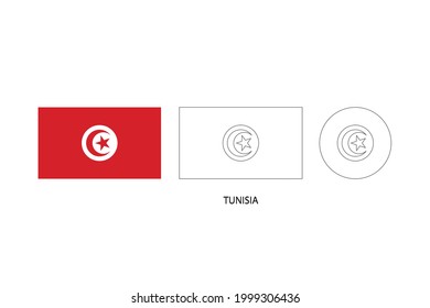Marcar Túnez 3 versiones, Ilustración vectorial, Línea delgada negra de rectángulo y el círculo sobre fondo blanco.