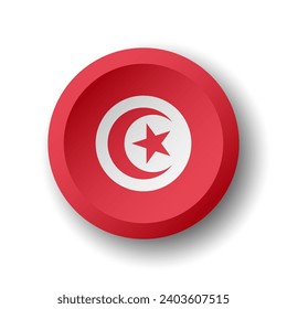 Tunisia flag - 3D circle button with dropped shadow. Vector icon.