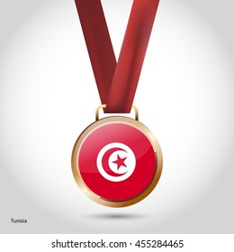 Tunisia Flag in Bronze Medal. Vector Illustration. RIO Olympic Game Bronze Medal. Vector Illustration