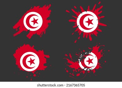 Tunisia flag brush splash vector set, country logo asset, paint grunge illustration concept, Tunisia flag brush stroke grunge effect, water splash mask, creative country flag logo idea