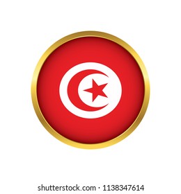 Tunisia flag button, Golden on a white background,flag of Tunisia Round badge or icon isolated. Vector illustration.