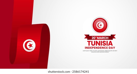 Tunisia flag with copyspace banner background template for Independence day