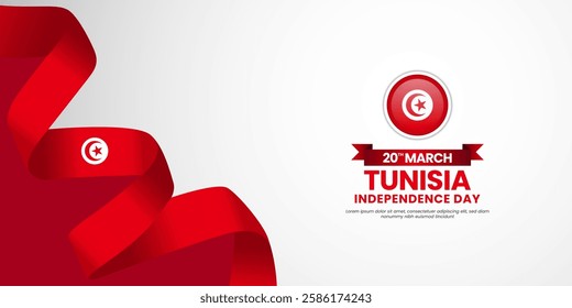 Tunisia flag with copyspace banner background template for Independence day
