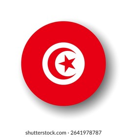 Tunisia flag - flat vector circle icon or badge with dropped shadow.