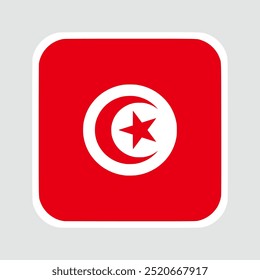 tunisia flag, flat vector square with rounded corners and white border. vector illustration	