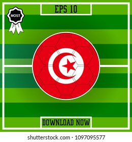 Tunisia. Flag, Football, Group, Circle on green stadium background, Vector icon in flat style. isolated. 