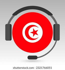 Tunisia flag with headphones, support sign. Vector illustration.
