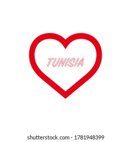 Tunisia flag in heart. I love my country. sign. Stock vector illustration isolated on white background.