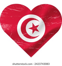 Tunisia Flag in heart shape grunge vintage. Tunisian Flag Heart. Vector flag, symbol. 