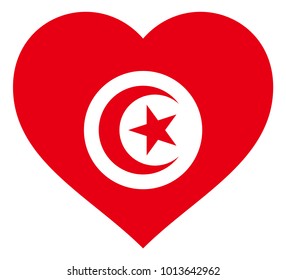 tunisia flag in heart vector illustration sign. Flag of tunisia in the shape of Heart with contrasting contour, symbol of love for his country or valentine day, patriotism.