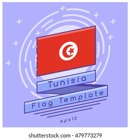Tunisia Flag  : Flag Icon With Festive Background : Vector Illustration