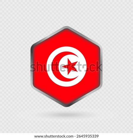 Tunisia Flag Icon in Hexagon Shape.