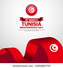 Tunisia Flag for independence day square banner, greeting card design with blank space area